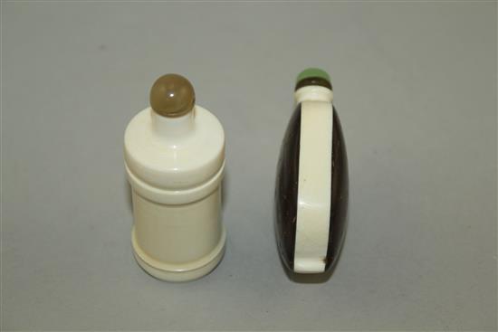 A Chinese cocus nut and ivory snuff bottle, and an ivory snuff bottle, early 20th century, 6.3cm